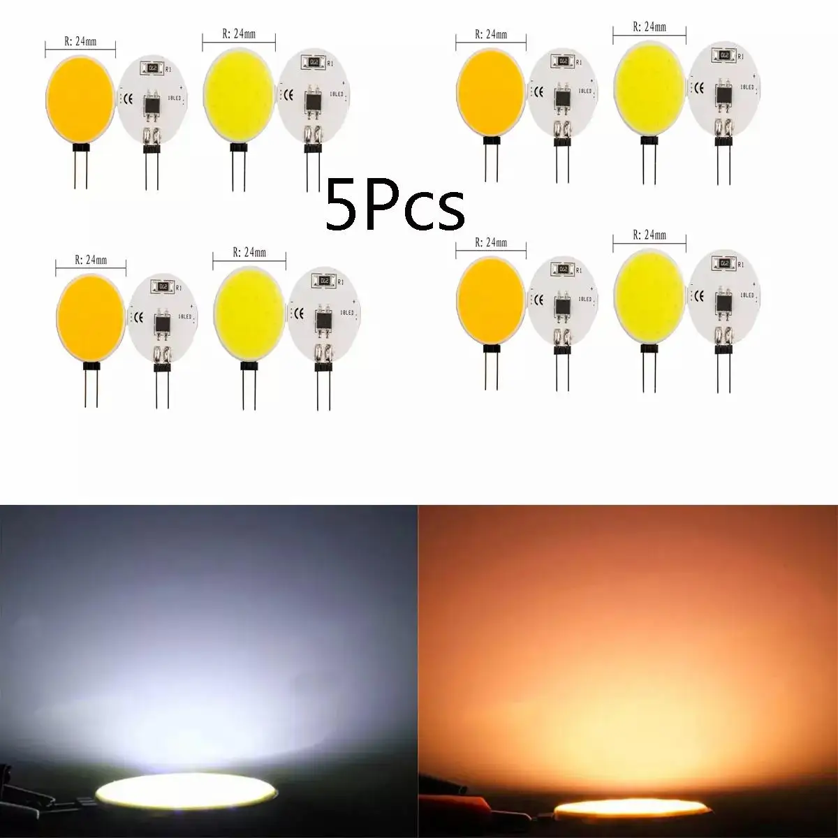 Aoyuansea LED 램프 조명 칩 스포트라이트 전구, 할로겐 교체 조명, 순수 따뜻한 흰색 조명 장식 램프, G4 COB, 1.5W, DC 12V, 5 개