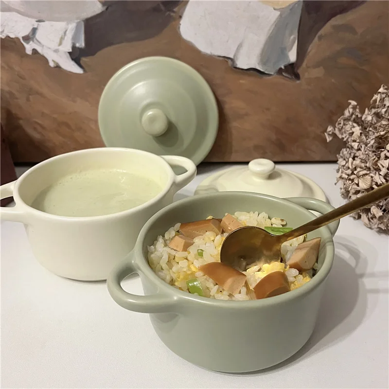 Ceramic Double Ear 220ml Covered Small Bowl - Versatile