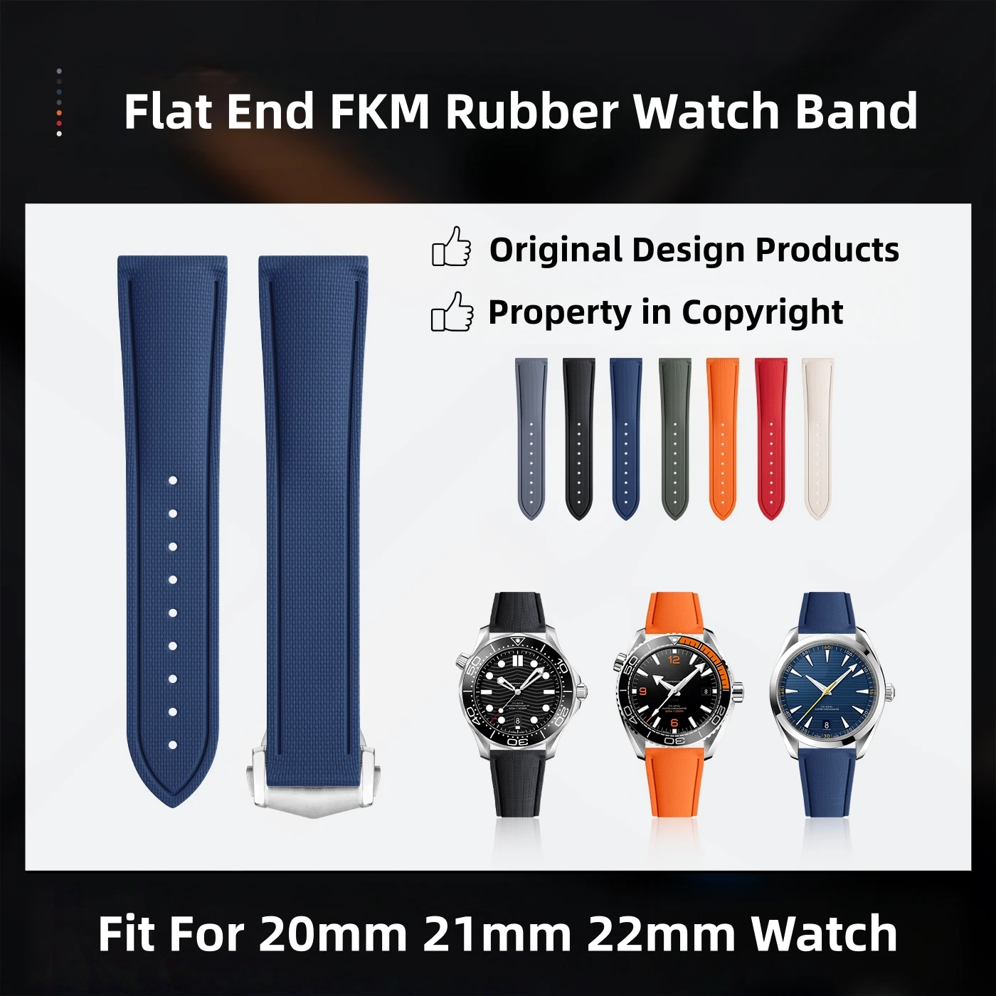 Originl Design FKM Rubber Watch Bands 20mm 21mm 22mm Flat End Universal Quick Release Watch Strap Fit For Tudor Omega Tissot