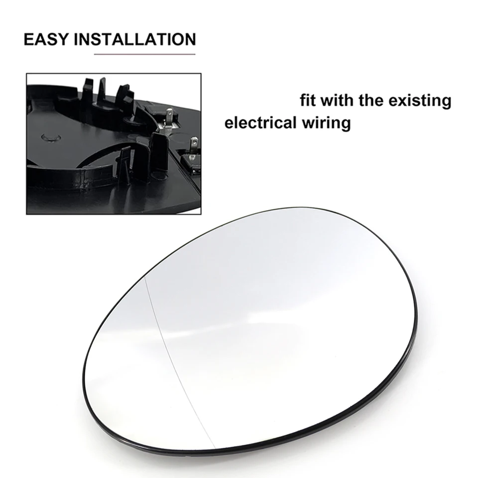 Passenger Side Mirror Glass For Mini Cooper 2007-2015 - Heated, Right Side Replacement