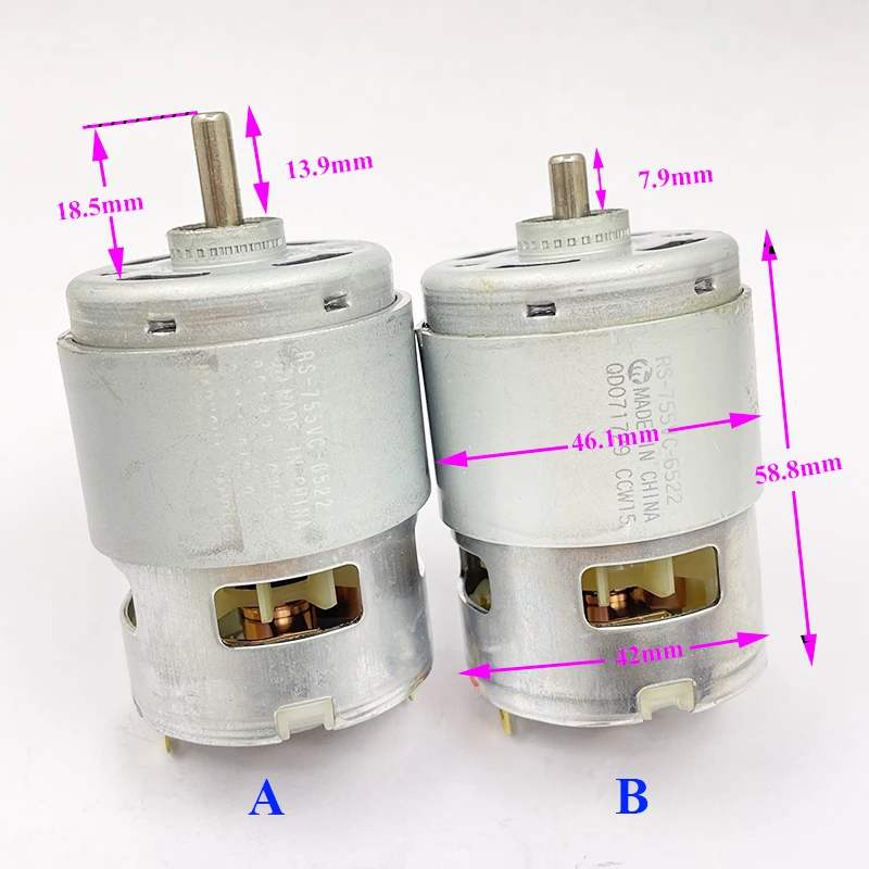 Mabuchi-motor de Potência com Grande Torque Rs755vc6522 7.9 mm 13.9 mm Eixo Alta Velocidade Ventiladores Furo para Ferramenta de Perfuração
