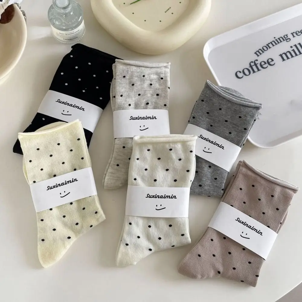 

Japanese Wave Point Mid-tube Socks Cute Spot Hosiery Cotton Socks All-match Casual Women Rolled Edge Socks Summer