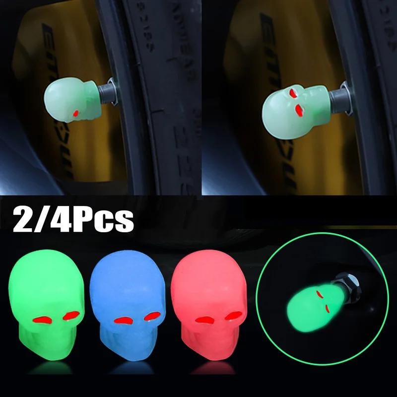 

Fashion Skull Luminous Valve Cap Car Tire Valve Stem Dustproof Cover Fluorescent Nozzle Cover Motorcycle Bicycle Tyre Decoration