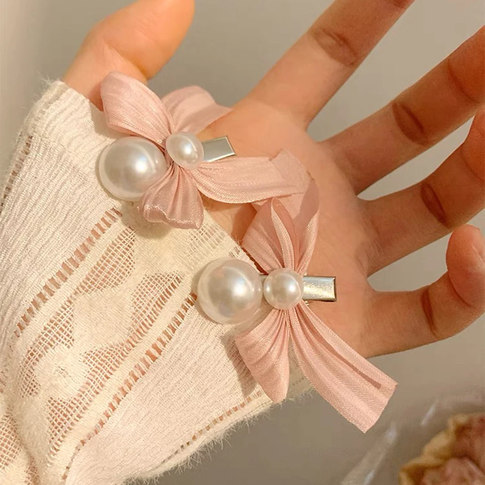 Summer Korean Hair Clip Girls Simple Bow Pearl Sweet Hairpin Bangs Clip Barrette Headwear For Women Fashion Hair Accessories