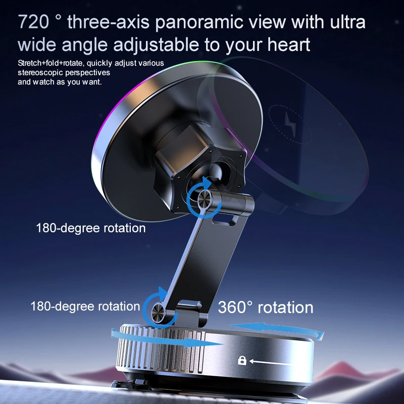 15W Wireless Car Charger with RGB Lighting and Vacuum Suction Cup