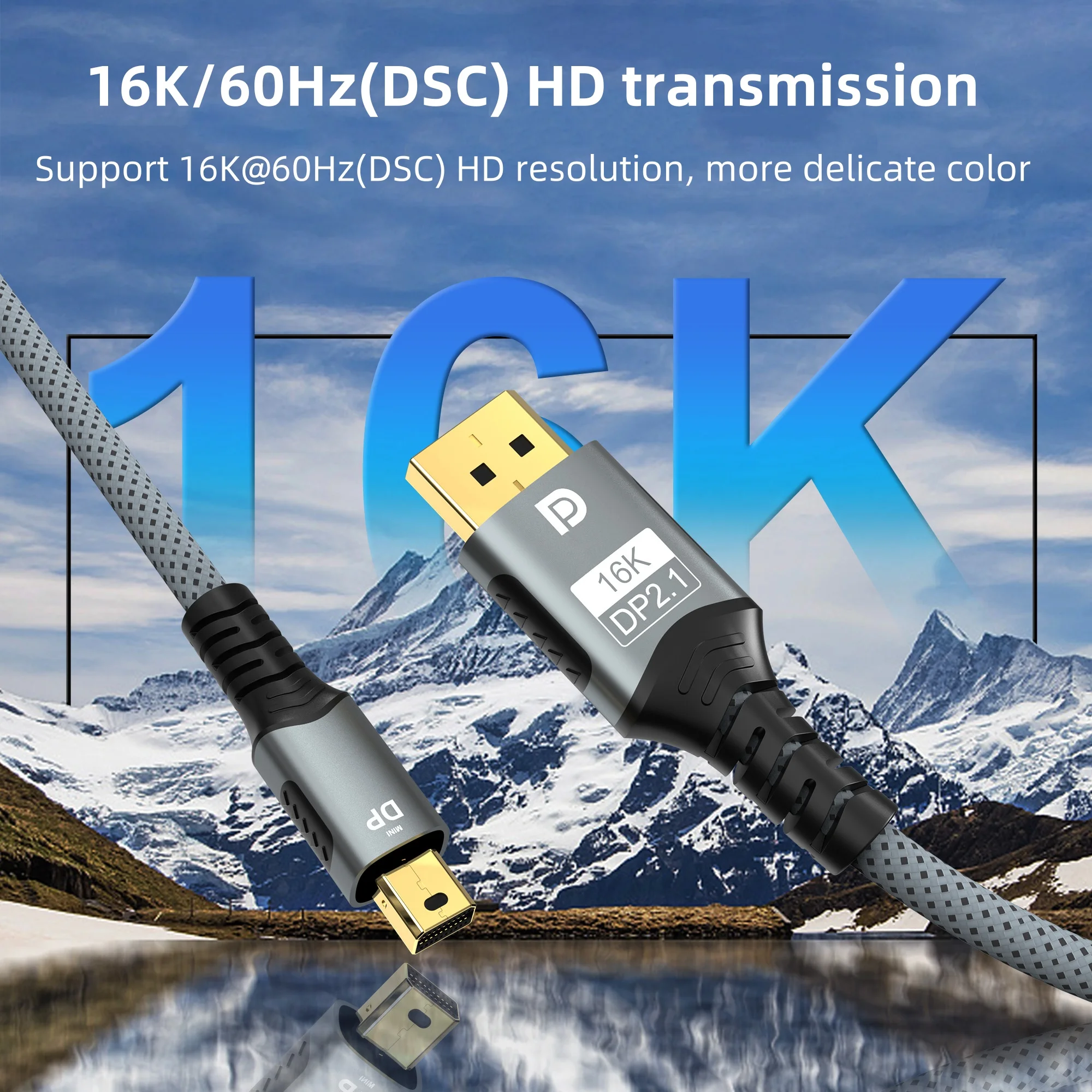 Bi-Directional Mini DP to DisplayPort Cable – 16K@60Hz, 8K@120Hz Transmission