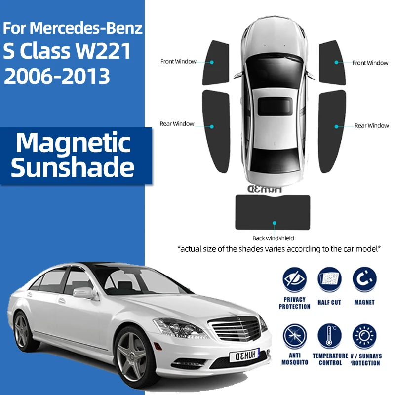 Für Mercedes Benz S Klasse W221 2006-2013 Magnetische Auto Sonnenschirm  Schild Frontscheibe Blind Vorhang Hinten Seite Fenster sonne Schatten -  AliExpress