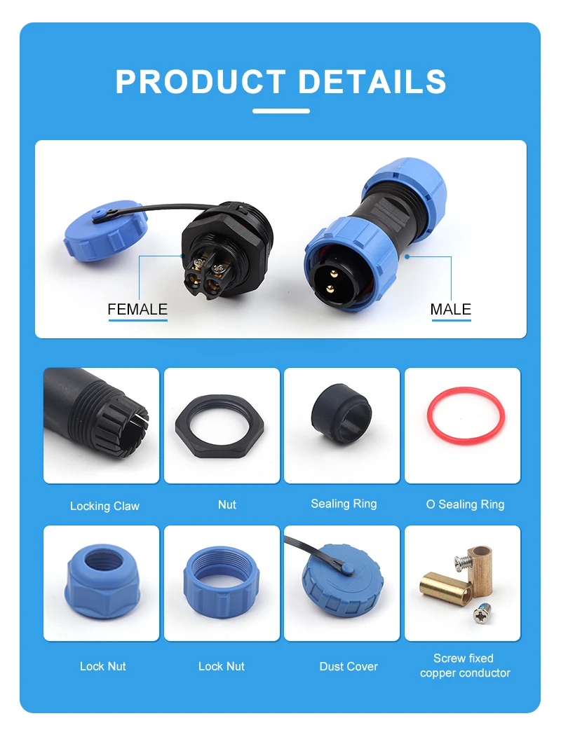 LP/SP20 Mutter/Flansch/Docking/Quadrat IP68 Wasserdicht Luftfahrt Stecker Schraube Crimp Steckdose Männlich Weiblich lötfrei 2-7 Pin – Detail 6