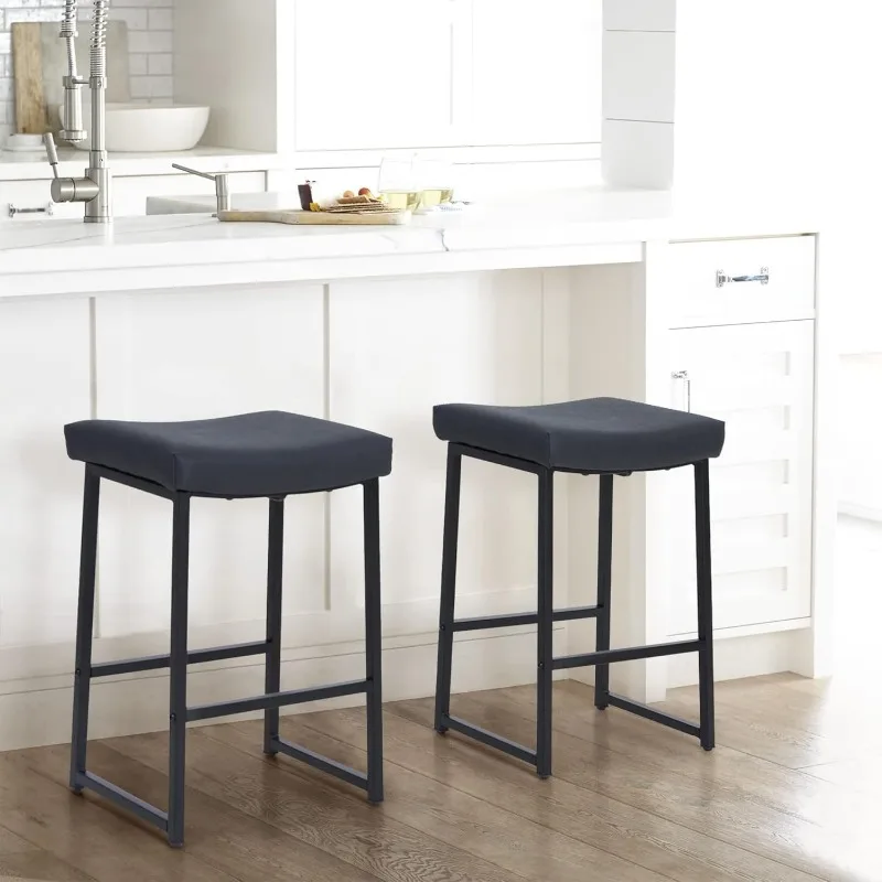 Bar Stools Set of 4 Counter Height 24 Inches Saddle Stools for Kitchen Counter Backless Modern Barstools Upholstered