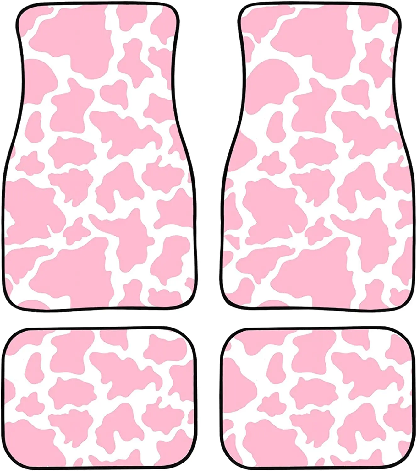 

FUIBENG Pink White Cow Printed Car Floor Mat Anti Slip Auto Front & Rear Floor Carpet Washable Durable Automotive Interior Decor