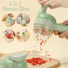  4 In1 Multifunctional Electric Vegetable Cutter Slicer Garlic Mud Masher Garlic Chopper Cutting Pressing Mixer Food Slice 