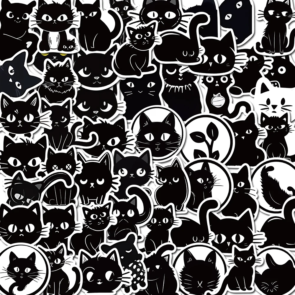 

50PCS Black Cat Cute Kawaii Decor Stickers Vintage For DIY Kids Notebook Luggage Motorcycle Laptop Refrigerator Decal Toys