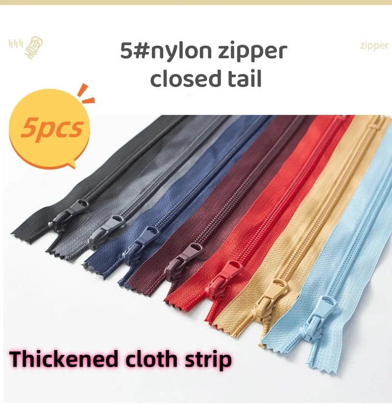 5-Pack Nylon Closed Tail Zipper for Bags and Cushions - 30cm
