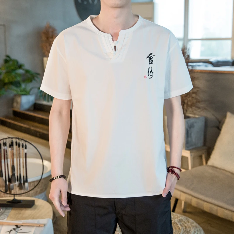 

Summer half sleeved t-shirt with added fat and short sleeved cotton and linen t-shirt 5490