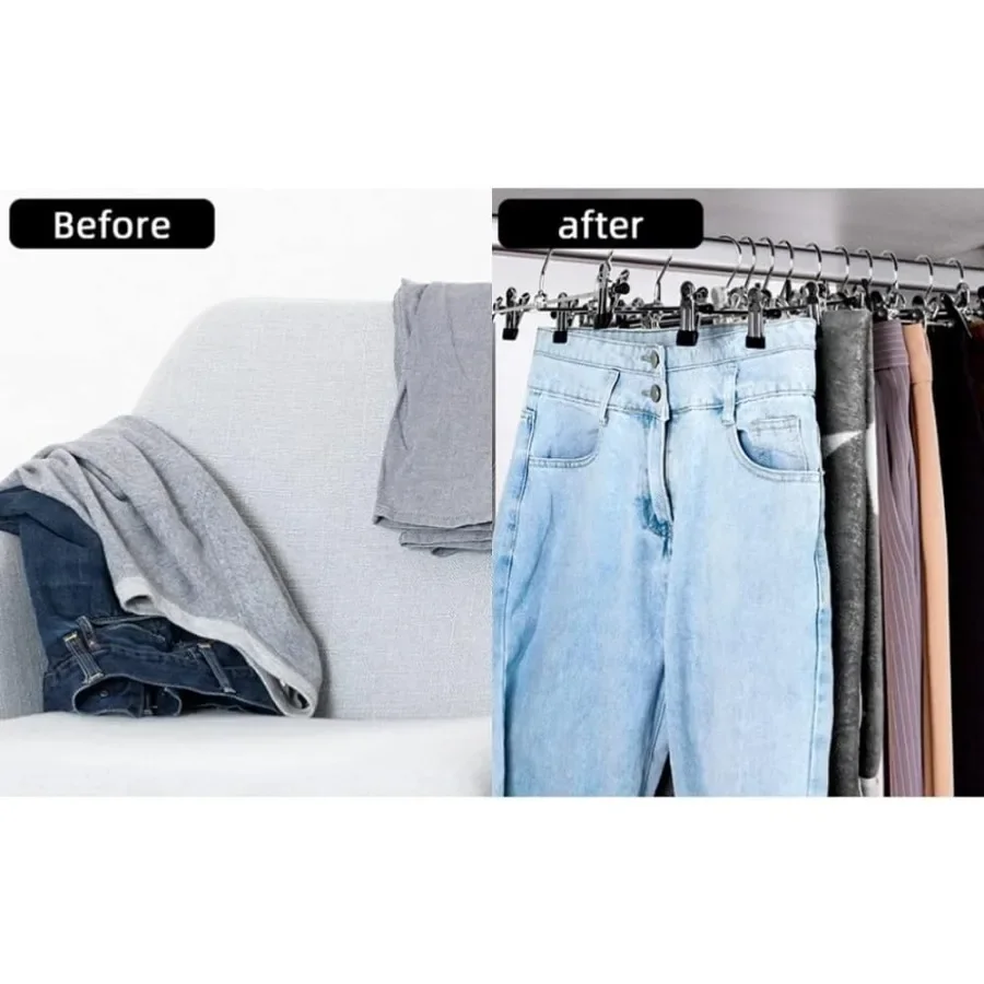 12 Pack Slim Metal Hangers with Clips for Shorts and Skirts NonSlip Adjustable Heavy Duty Hangers for Closet Organization in Be