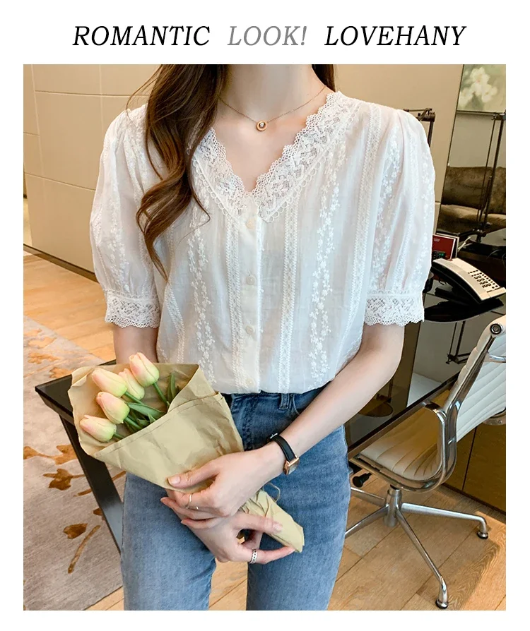 White Lace Blouse Elegant Summer Top for Women