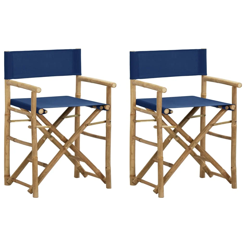 

Folding Director's Chair of 2, Bamboo and Fabric Outdoor Seat Chair, Patio Furniture Blue 60 x 45 x 88 cm