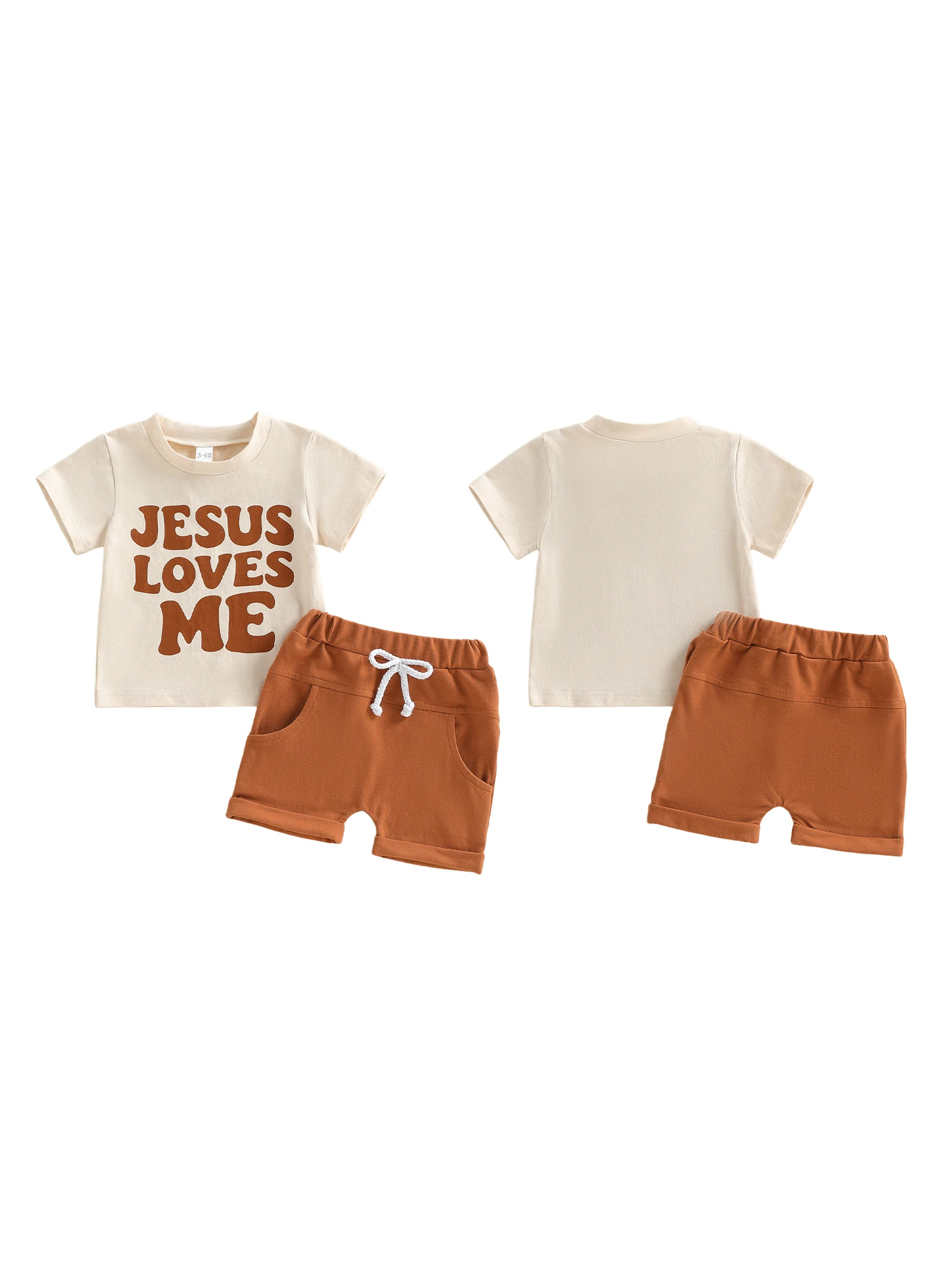 2Pcs Baby Girl Boy Clothes Set Short Sleeve Crew Neck Letters Print Tops and Elastic Waist Shorts for Summer
