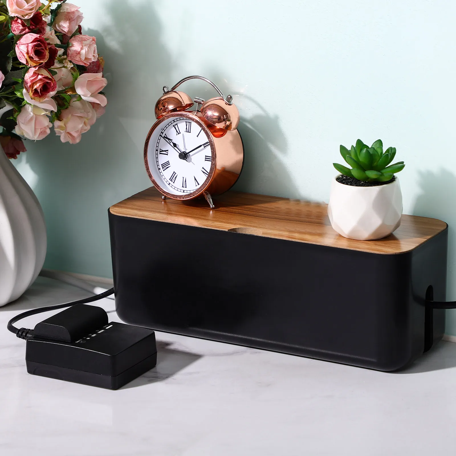 데스크 케이블 정리함, 전원 코드 박스, 멀티탭 및 연장 코드용 케이블 관리 홀더, 내화성 ABS 소재, 깔끔한 데스크탑