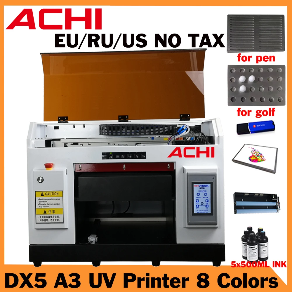 

A3 DX5 UV Printer R1390 UV Printer for Cylinder 5*500ML Ink for T-shirt Bottle Glass Metal Wood printing EU Stock