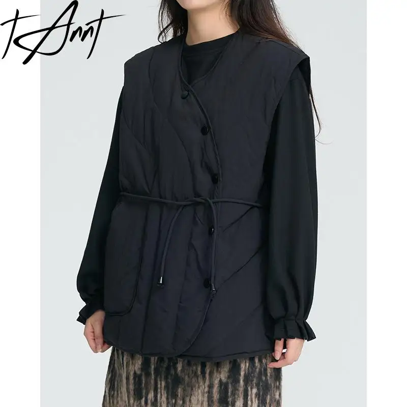 

Tannt Women Vest Coat V-neck Sleeveless Black Casual Winter Parka Vests Irregular Fashion Vintage Black Vests Coats Women 2023