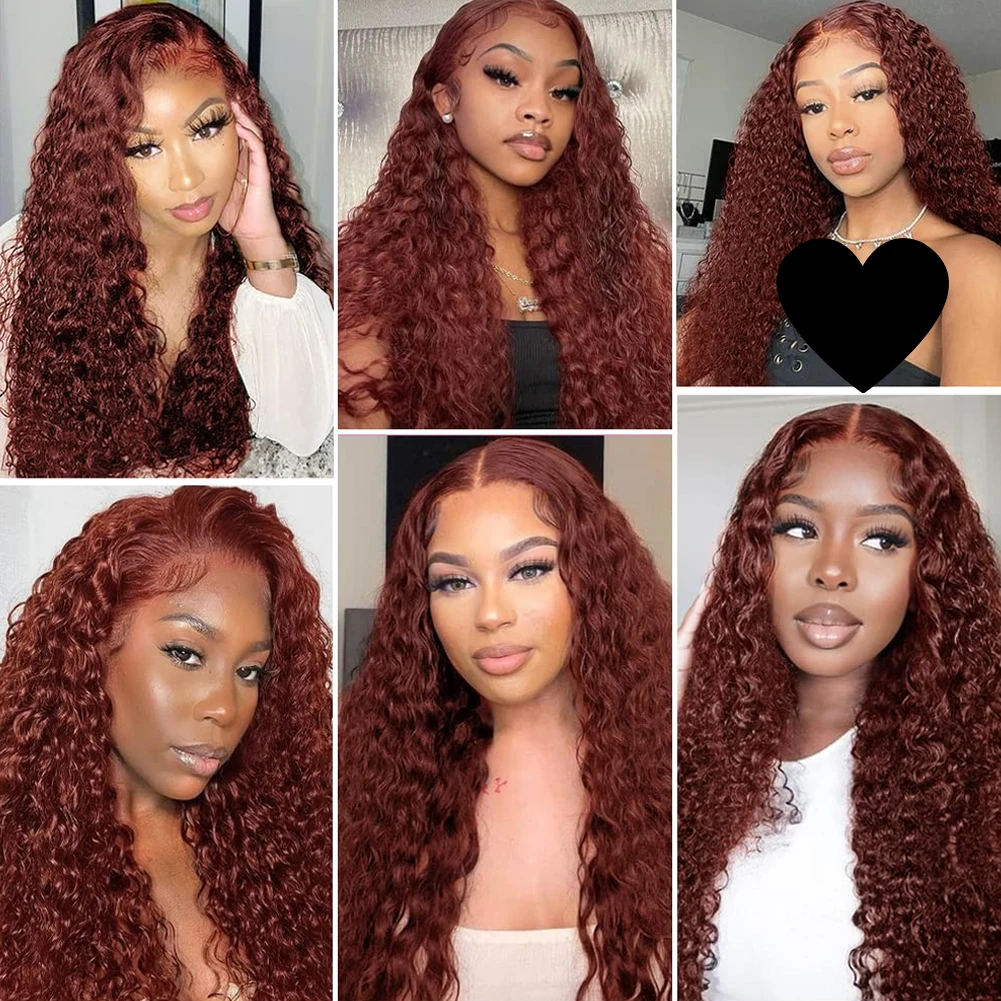 Reddish Brown Kinky Curly Wig 13x4 Lace Frontal Wig Human Hair Dark Brown Copper Red PrePlucked HD Frontal Wigs Glueless
