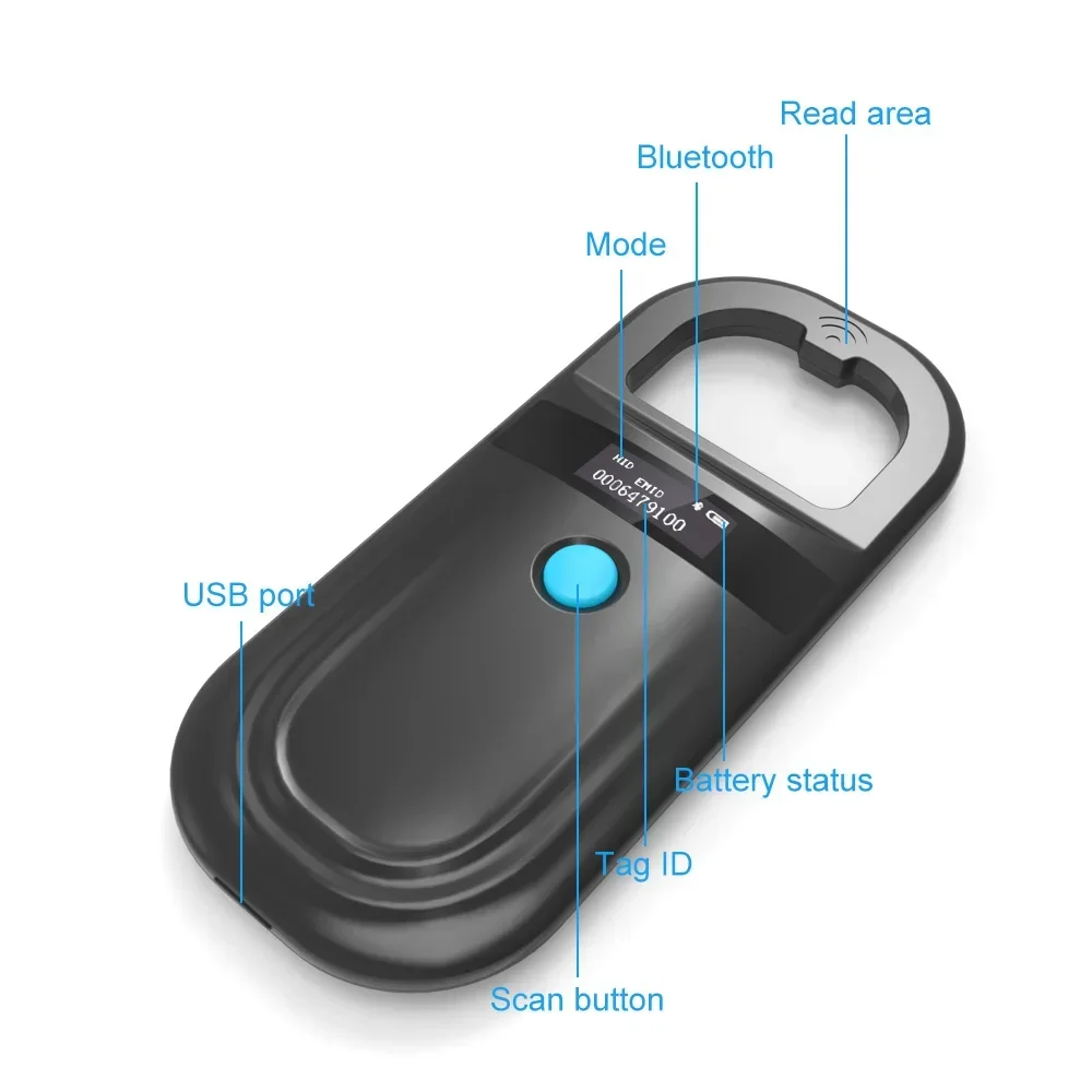 Handheld Animal RFID Reader 134.2Khz Pet Cat Dog Micro-Type Chip Scanner FDX-B Glass Chip USB/Bluetooth Tag Reader