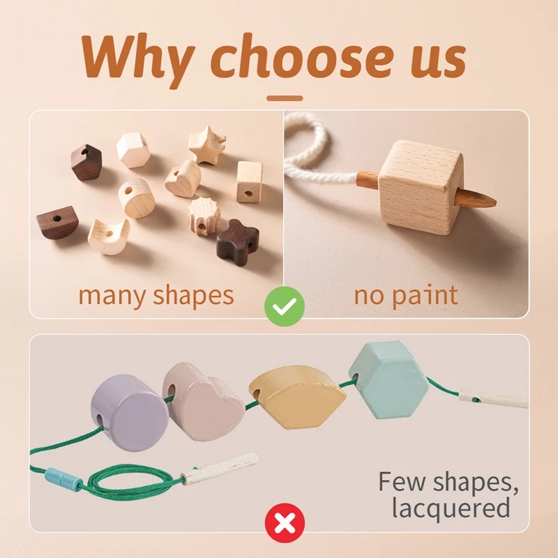 Kinder Holz Montessori Spielzeug Einfädel brett Buche Holz Lernspiel zeug Tier Knopf Perlen Blöcke Puzzle Spielzeug Baby Geschenke – Detail 10