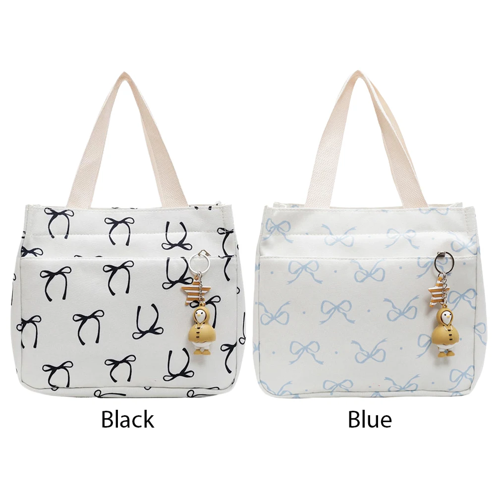 Canvas Lunch Bag with Bow Print for Women Work Picnic