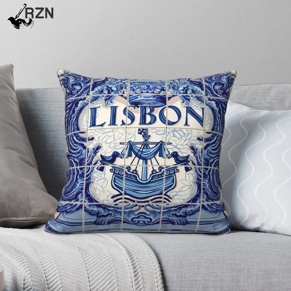 

Portugal Lisbon Lisboa Azulejo Tiles Square Pillowcase Polyester Linen Velvet Creative Zip Decor Bed Cushion Cover