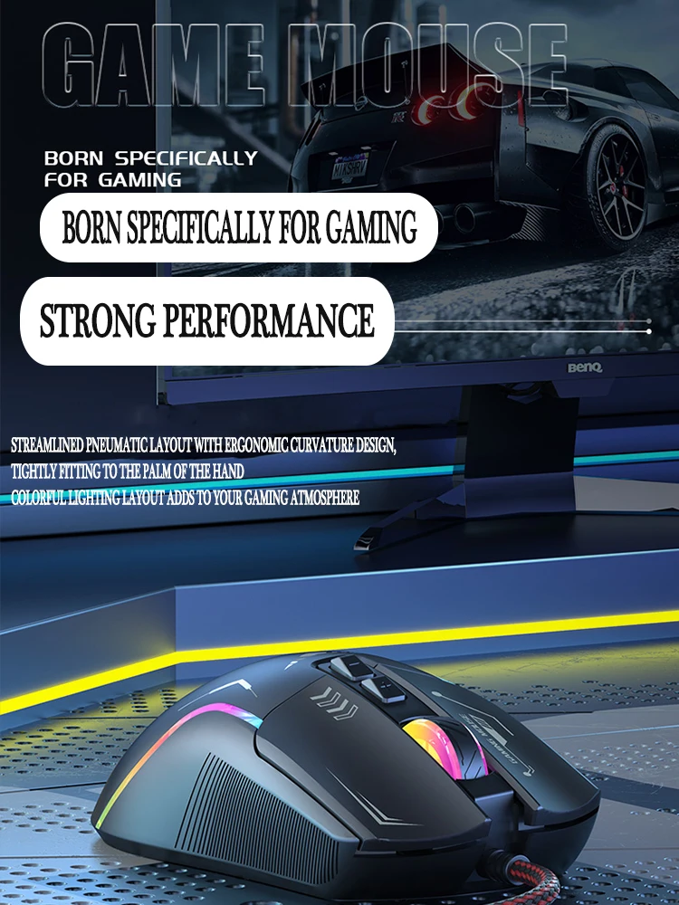 1.5m Cable E-sport 7200 DPI Gaming Mouse Mechanical Wired Mouse RGB Macro Programming 7 Keys Mice For Game Computer Laptop PC
