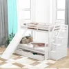 Twin Over Full Bunk Bed with Stairs and Slide, with Storage Drawers for Kids Girls Boys, Solid Wood Bunk Bed Frame 4