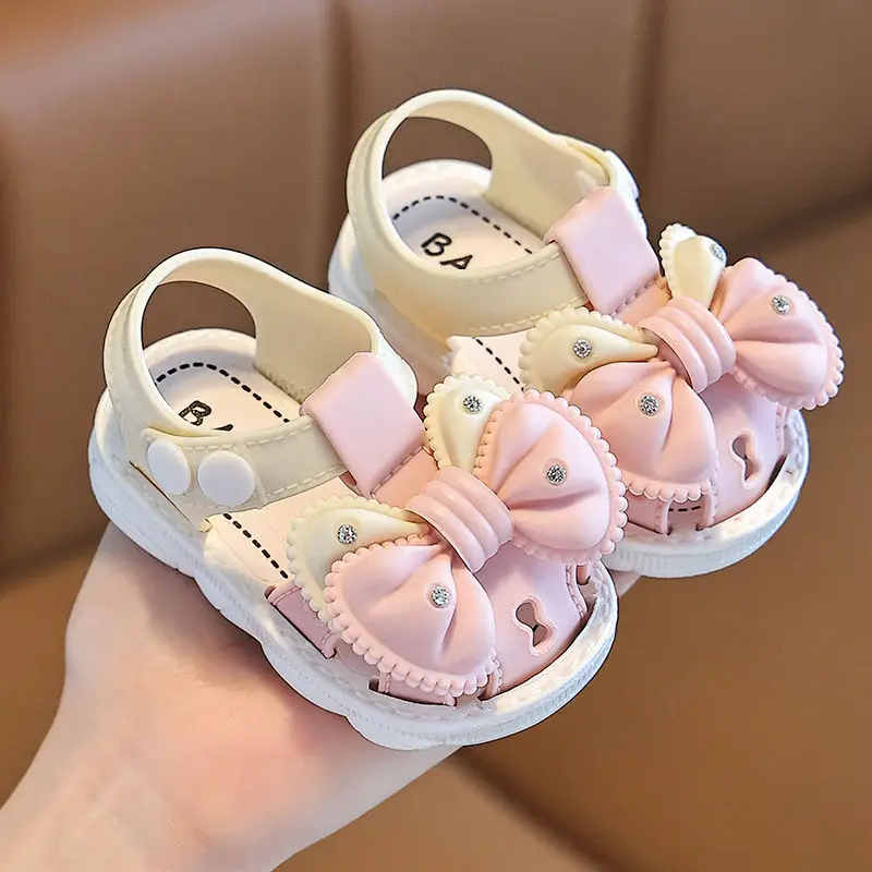 New Summer Aged 0-3 Cute Bow Rhinestone Baby Shoes For Girls Non-Slip Soft-Soled Children Toddler Kids Sandals With Covered Toes kids shoes,kids sandals,baby sandals