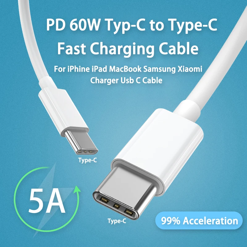 PD 60W Fast Charging Typ-C to Type C Cable For iPhone iPad Samsung Xiaomi Redmi POCO Huawei MacBook Pro Charger Usb C Cable