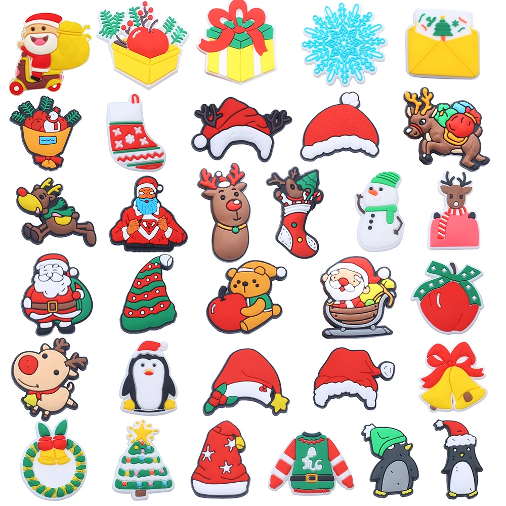 

32Package sale Santa hat deer snowman Penguin sock gift Shoes Decorated pvc shoes charm selling designer custom crocodile charm