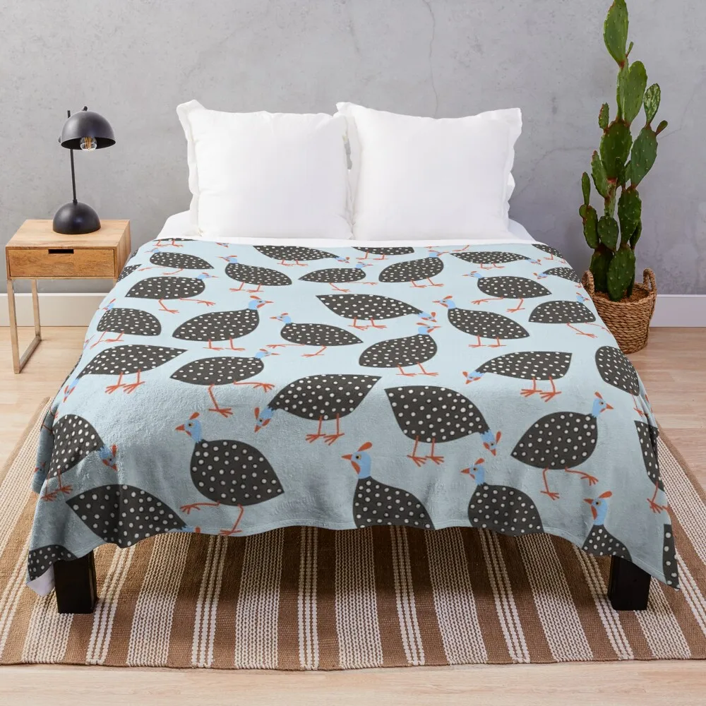

Guinea Hens on Blue Throw Blanket Blanket For Travel Light Plush Blankets