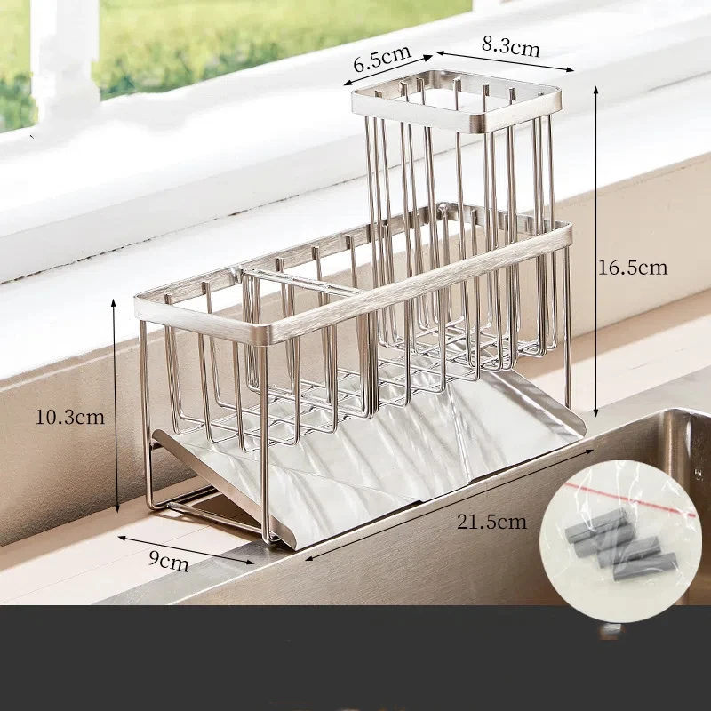 304 Stainless Steel Household Multifunctional Drainage Storage Rack Kitchen Sink Hand Soap Steel Wire Ball Cloth Storage Basket
