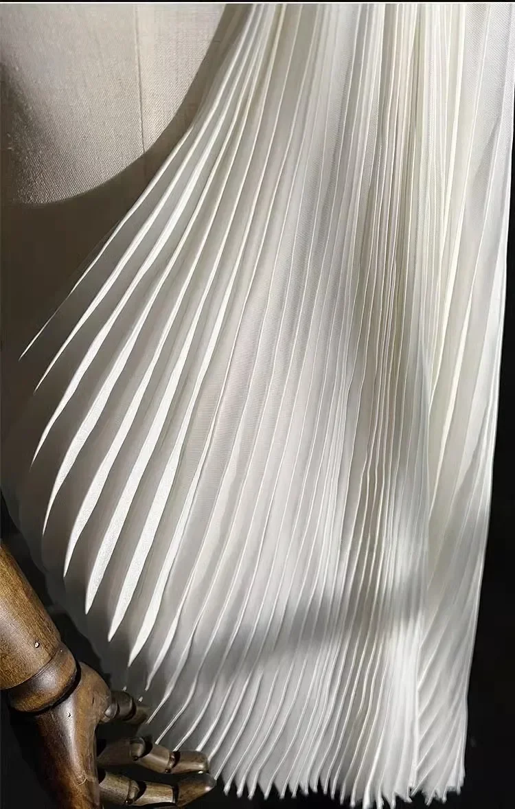 Twill Pleated Fabric Designer Cloth for Sewing Clothing Skirts Decorative Breathable Comfortable Polyester Textile White Black 6