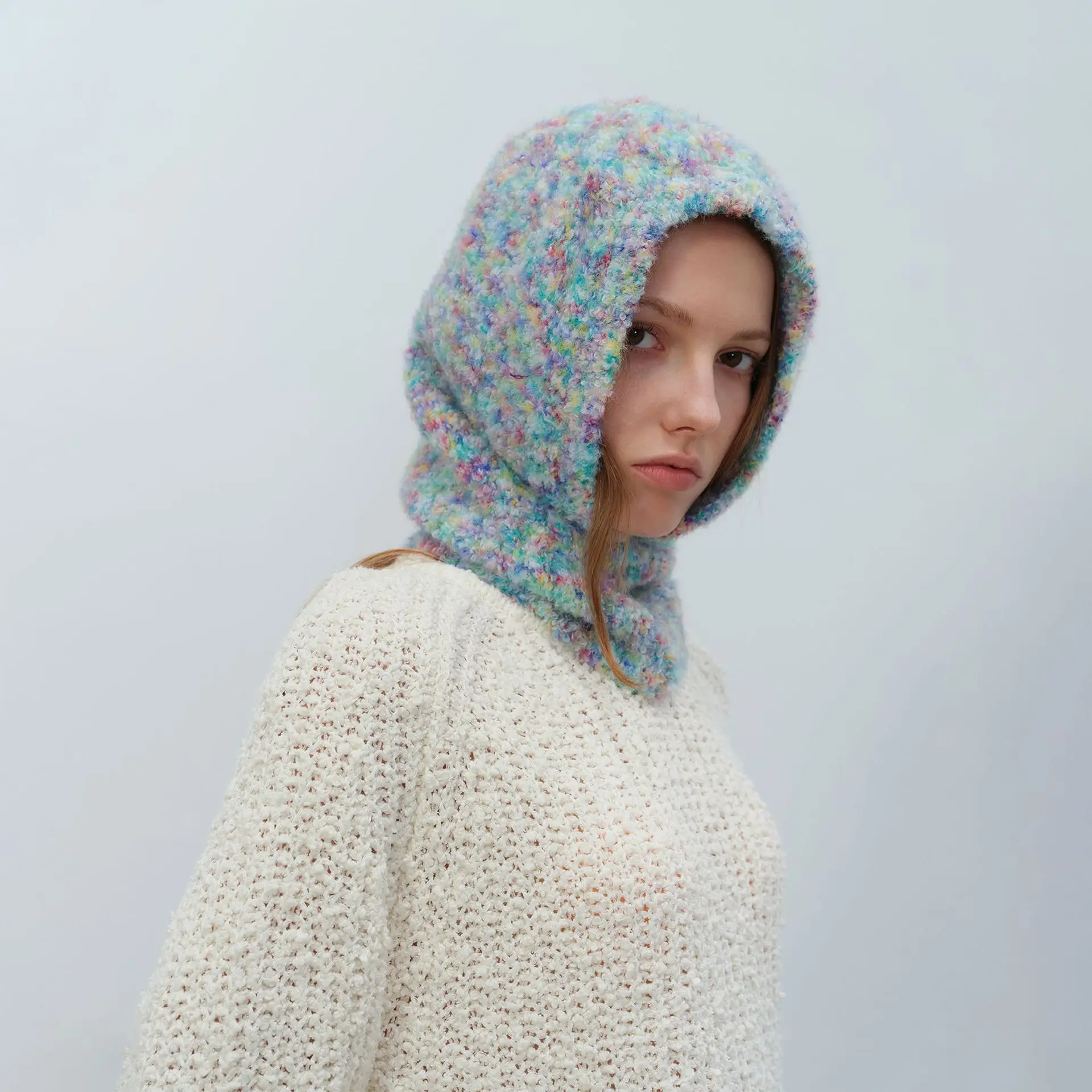 Men Women Warm Autumn Winter Thickening Segment Dyed Circle Yarn Containing Wool Balaclava Hat Knitted Caps Free Shipping