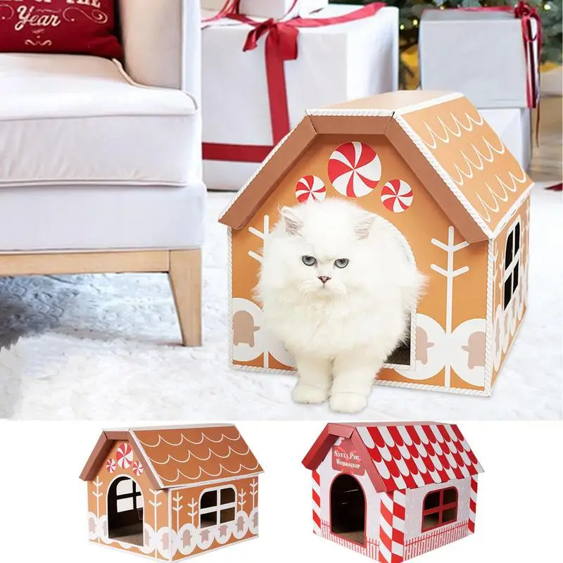 

Картонный домик для кошек, Рождественская тематика, домик для животных с царапинами, гнездо для щенков, складная спальная кровать, товары для домашних животных
