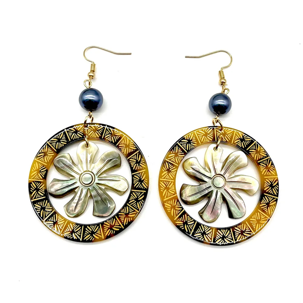 

Tiare Flower Mother Of Pearls Earring Natural Shell Handmade Jewelry Classic Style Earrings For Women Wear