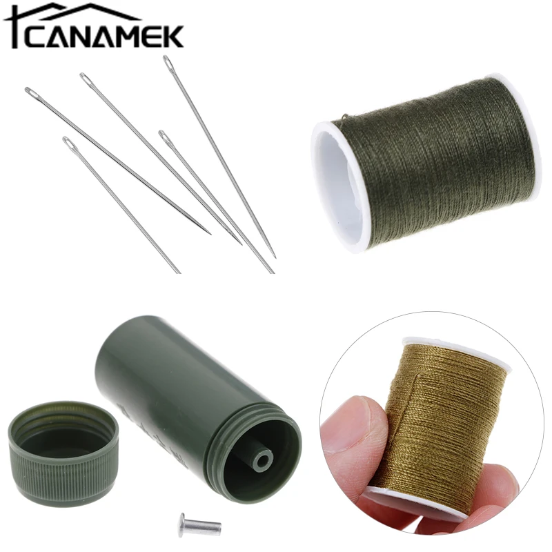 1Set Cylinder Case Travel With Threads Needles Craft Sewing Box Set Army Green Portable Mini Sewing Kit