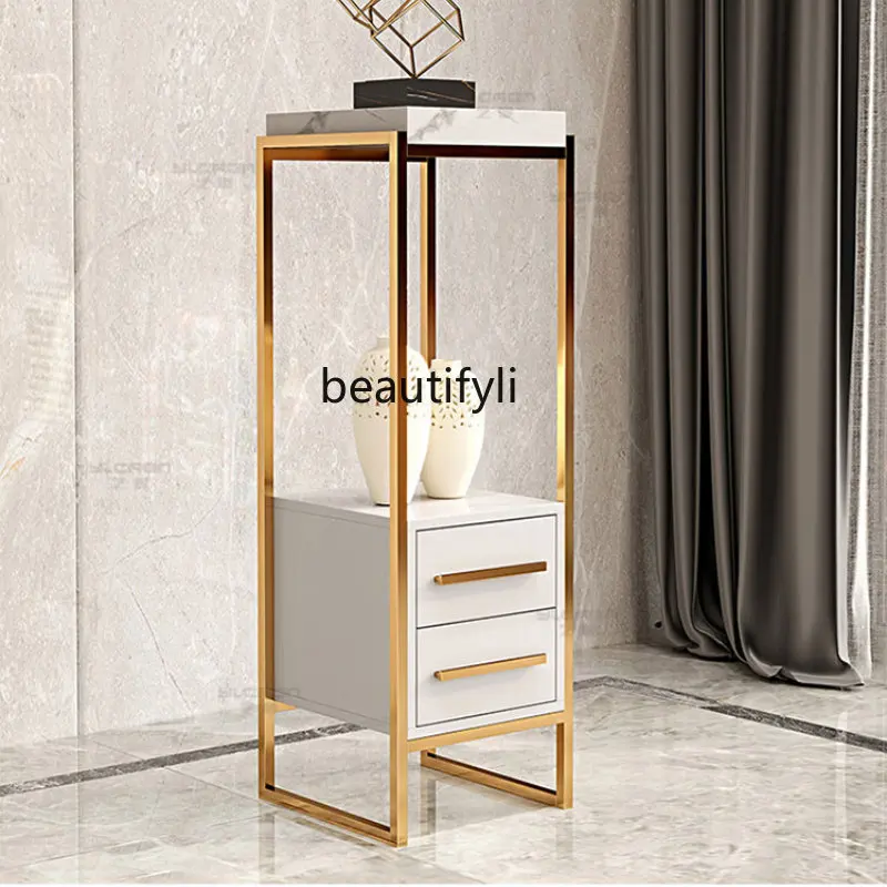 

yj Modern Marble Light Luxury Flower Stand Stainless Steel Living Room Floor Jardiniere Storage Rack