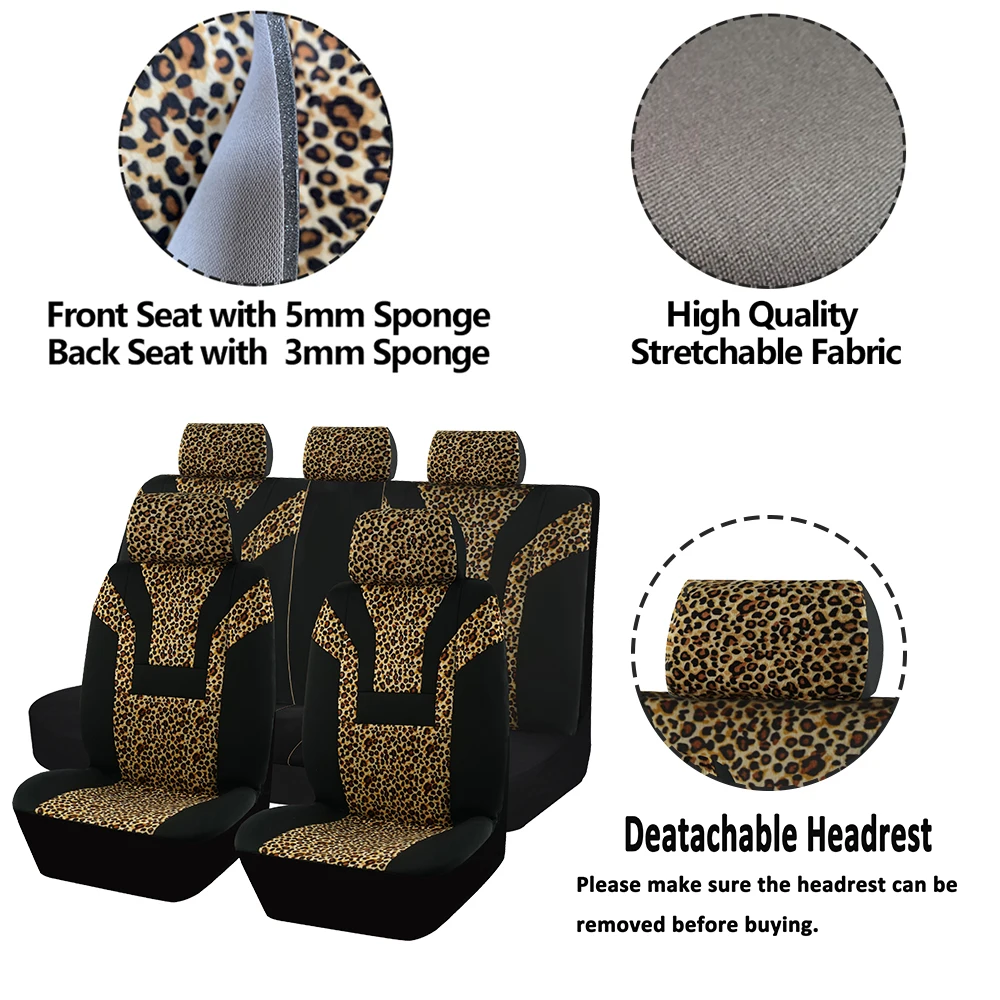 AUTO PLUS Leopard Auto Sitzbezüge Sitz Schützen innenraum, Airbag  Kompatibel, Universal Passt für Autos, SUV, Lkw, Vollen Satz