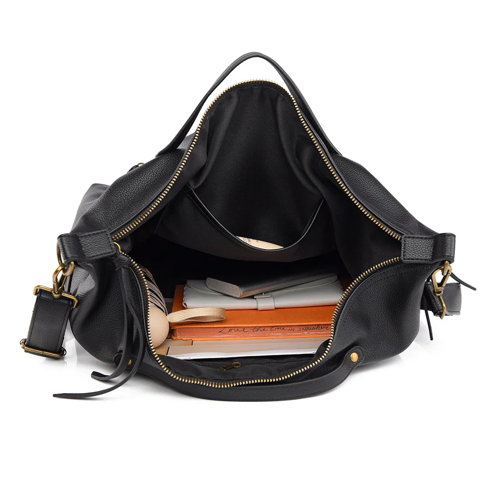 Large Capacity Top Layer Soft Leather Single Shoulder Bag Trendy Crossbody Handbag Fashionable Tote Bag Polyester Lining