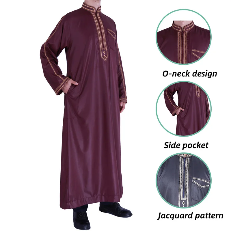 

Middle East Style Muslim Islamic Clothing Long Sleeved Arabic Dubai Ramadan Thobe Abaya Solid Ethnic Design with Loose Zipper