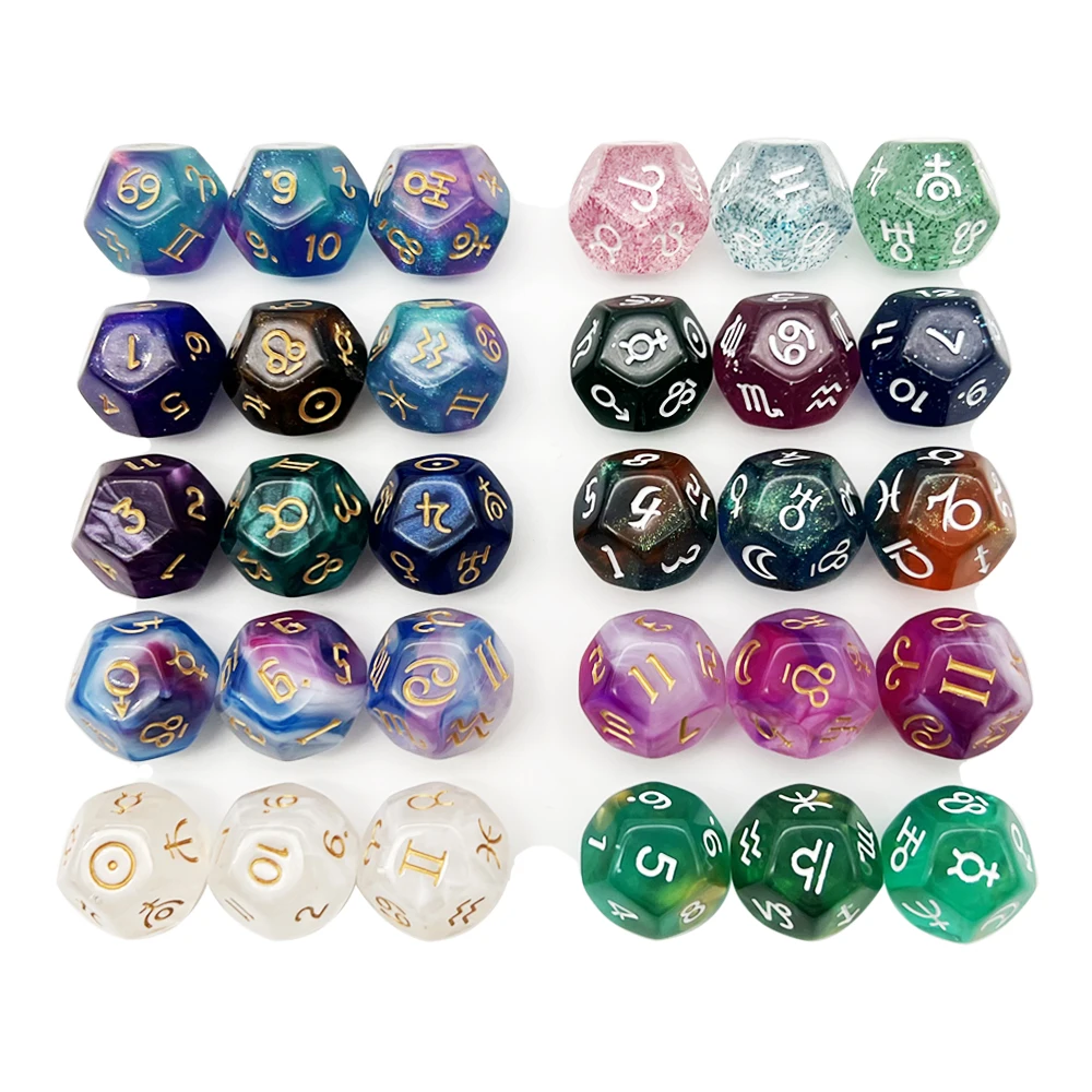 3pcs D12 점성술 주사위 별자리 점술 레저 및 엔터테인먼트 용품 파티 게임 롤 플레잉 게임