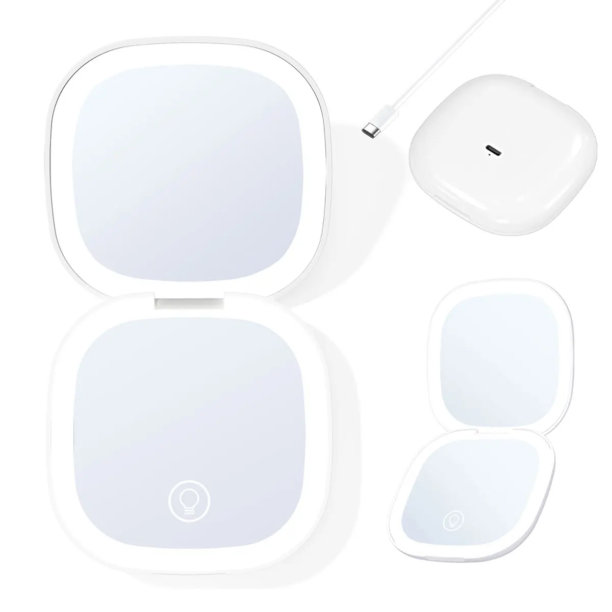 Mini Led Makeup Mirro With Light 5X Magnifying Glass Built-in 400mAh Battery Pocket size For Easy Carrying