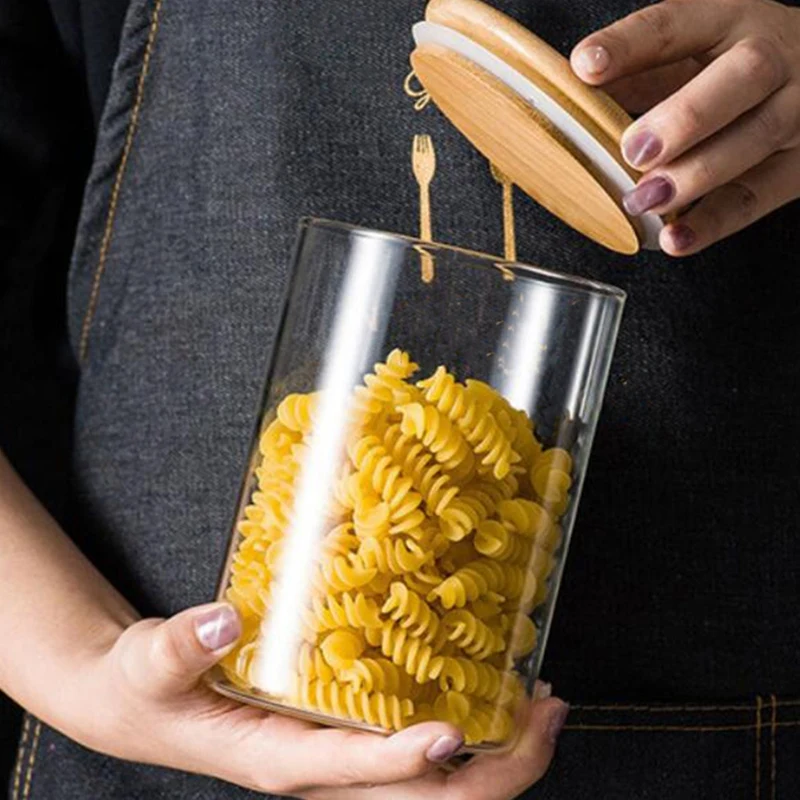 10Pcs Bamboo Wood Lid Glass Jar Airtight Canister Kitchen Storage Bottles Jars Food Container Tea Coffee Beans Candy Jar