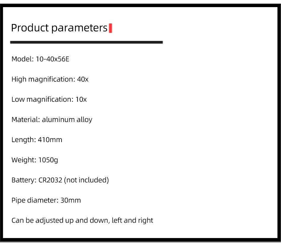 Description Picture 6 of itemFire wolf tactical 10-40X56 E Air Rifle Optics Red Dot Green High magnification Sniper Scope Riflescopes Hunting Scopes Sight